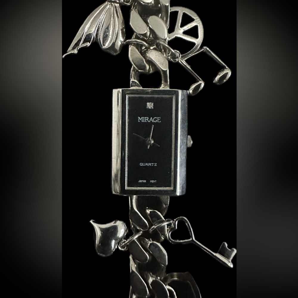 Mirage Silver Toned Women's Charm Bracelet Watch